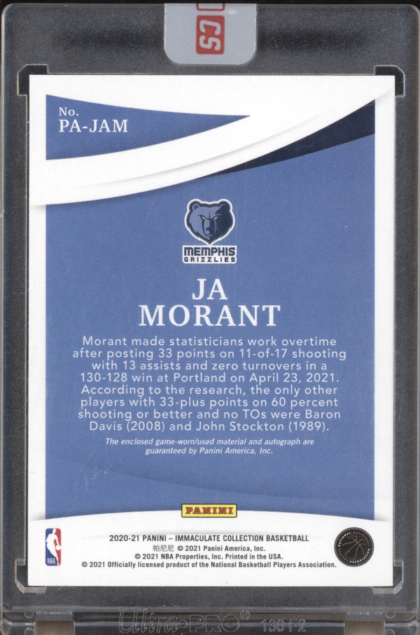 Ja Morant  2020/21 Panini Immaculate PA-JAM Patch Auto 21/25  ALV