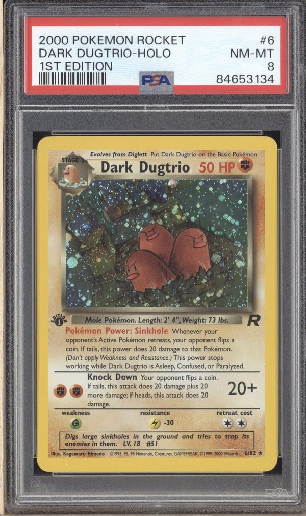 Dark Dugtrio 2000 Pokemon Team Rocket 6 1st Edition Holo PSA 8 ASR