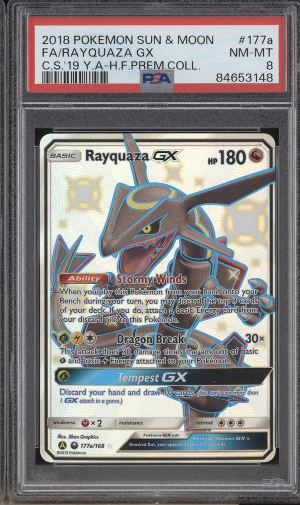 Rayquaza GX 2018 Pokemon Hidden Fates  177a Full Art Premium PSA 8 ASR