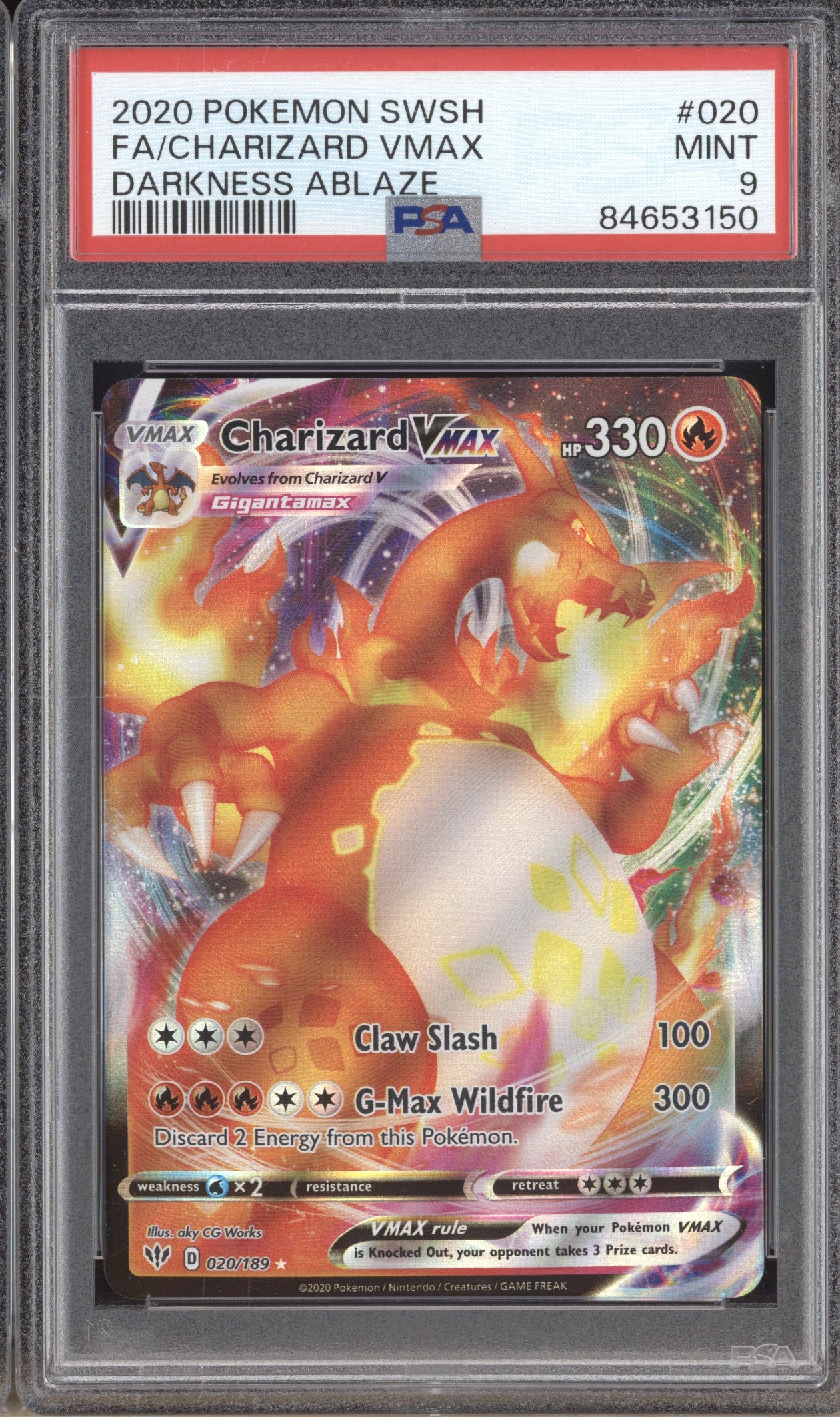 Charizard Vmax 2020 Pokemon Darkness Ablaze 20 Full Art PSA 9 ASR