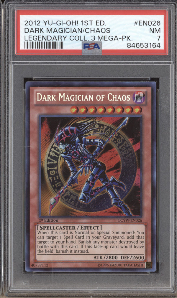 Dark Magician of Chaos 2012 YuGiOh Legendary EN026 1st Ed Secret PSA 7 ASR