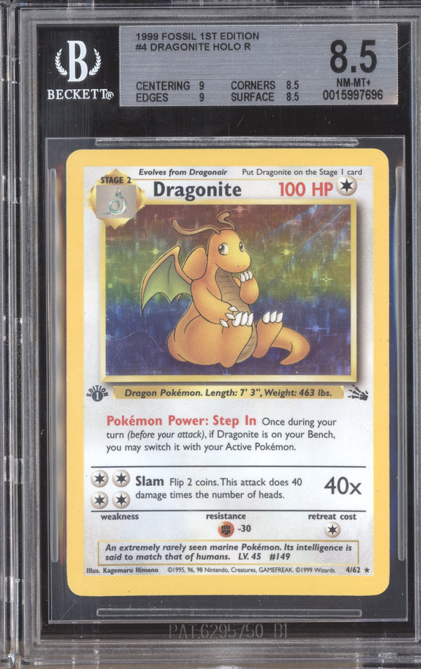 Dragonite 1999 Pokemon Fossil 4/62 1st Edition Holo BGS 8.5 ASR