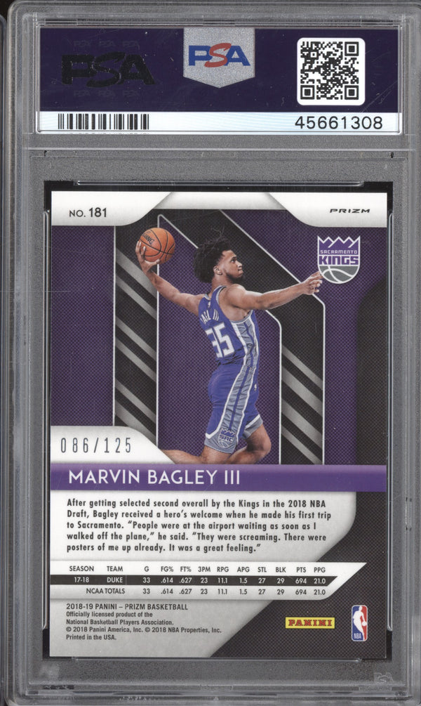 Marvin Bagley III 2018-19 Panini Prizm 181 Fast Break Red RC 86/125 PSA 10 ASR