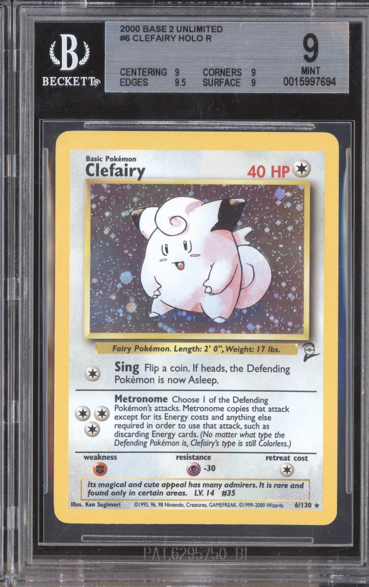 Clefairy 2000 Pokemon Base Set 2 6/130 Unlimited Holo BGS 9 ASR