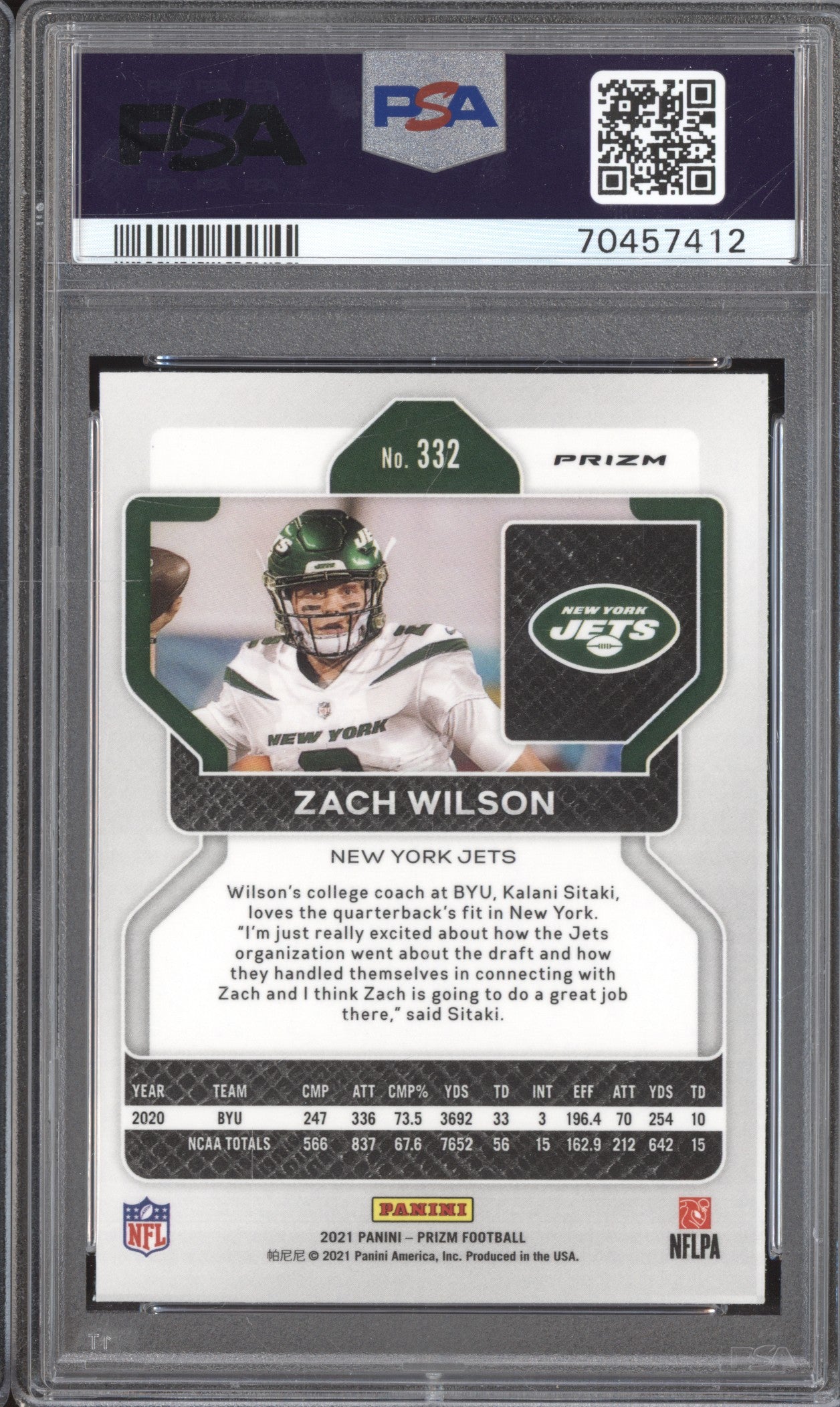 Zach Wilson 2021 Panini Prizm 332 Silver RC PSA 10 ASR - The Hobby