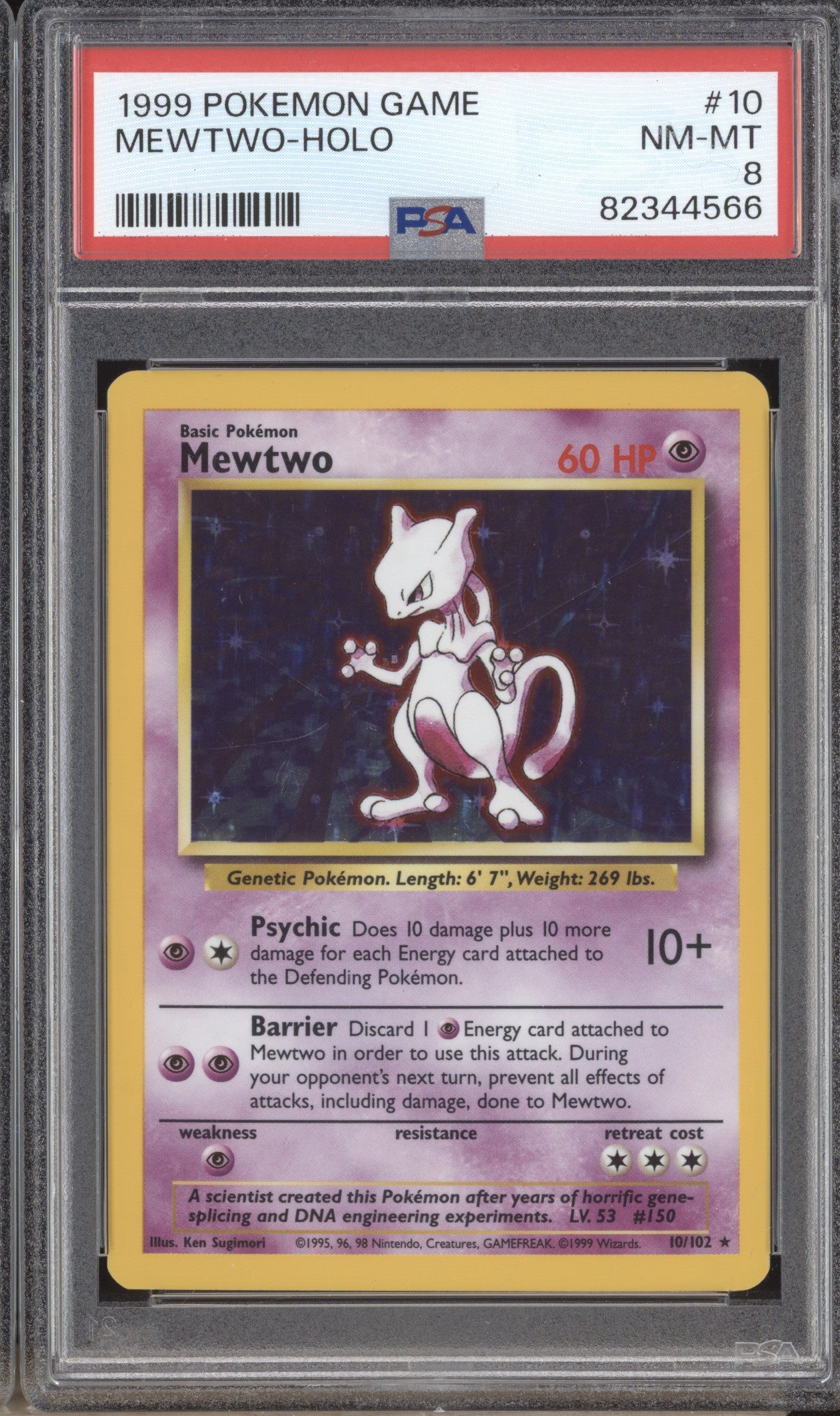 Mewtwo 1999 Pokemon  10/102 Holo PSA 8 ASR