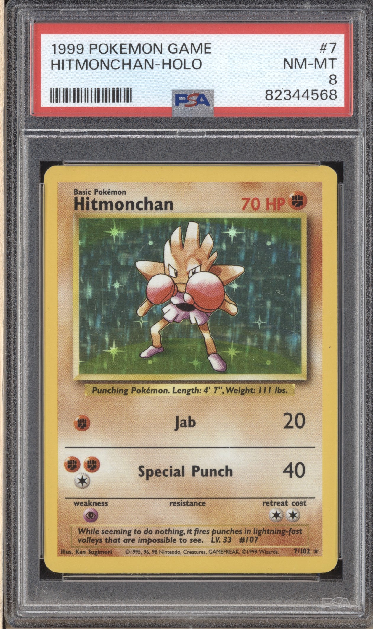 Hitmonchan 1999 Pokemon  7/102 Holo PSA 8 ASR