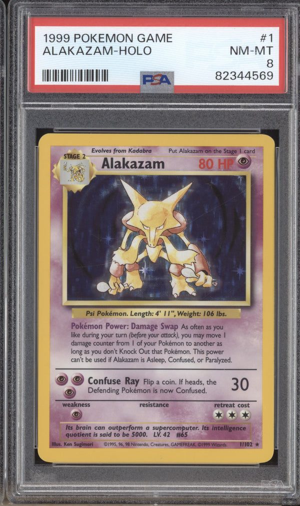 Alakazam 1999 Pokemon  1/102 Holo PSA 8 ASR