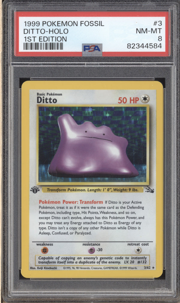 Ditto 1999 Pokemon Fossil 3/62 Holo 1st Edition PSA 8 ASR