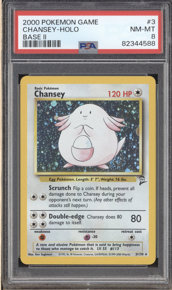 Chansey 2000 Pokemon Base II 3/130 Holo PSA 8 ASR