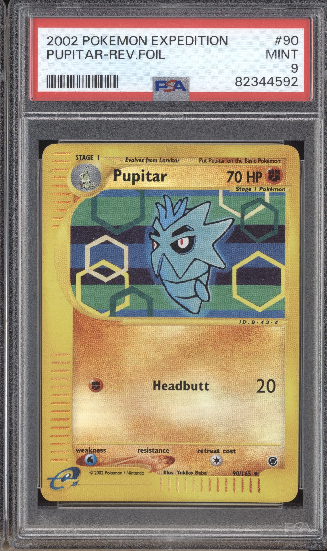 Pupitar 2002 Pokemon Expedition 90/165 Reverse Foil PSA 9 ASR