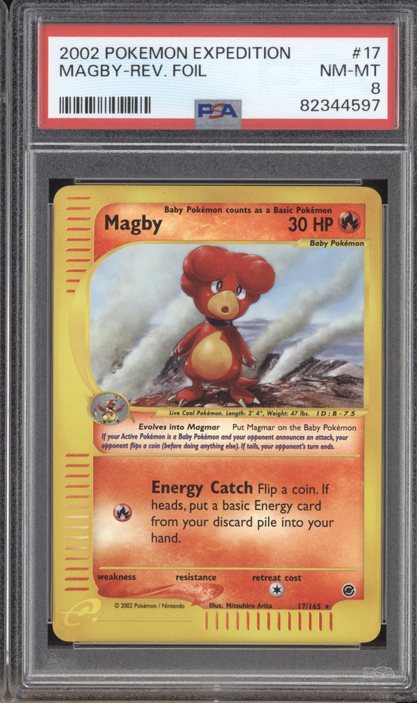 Magby 2002 Pokemon Expedition 17/165 Reverse Foil PSA 8 ASR