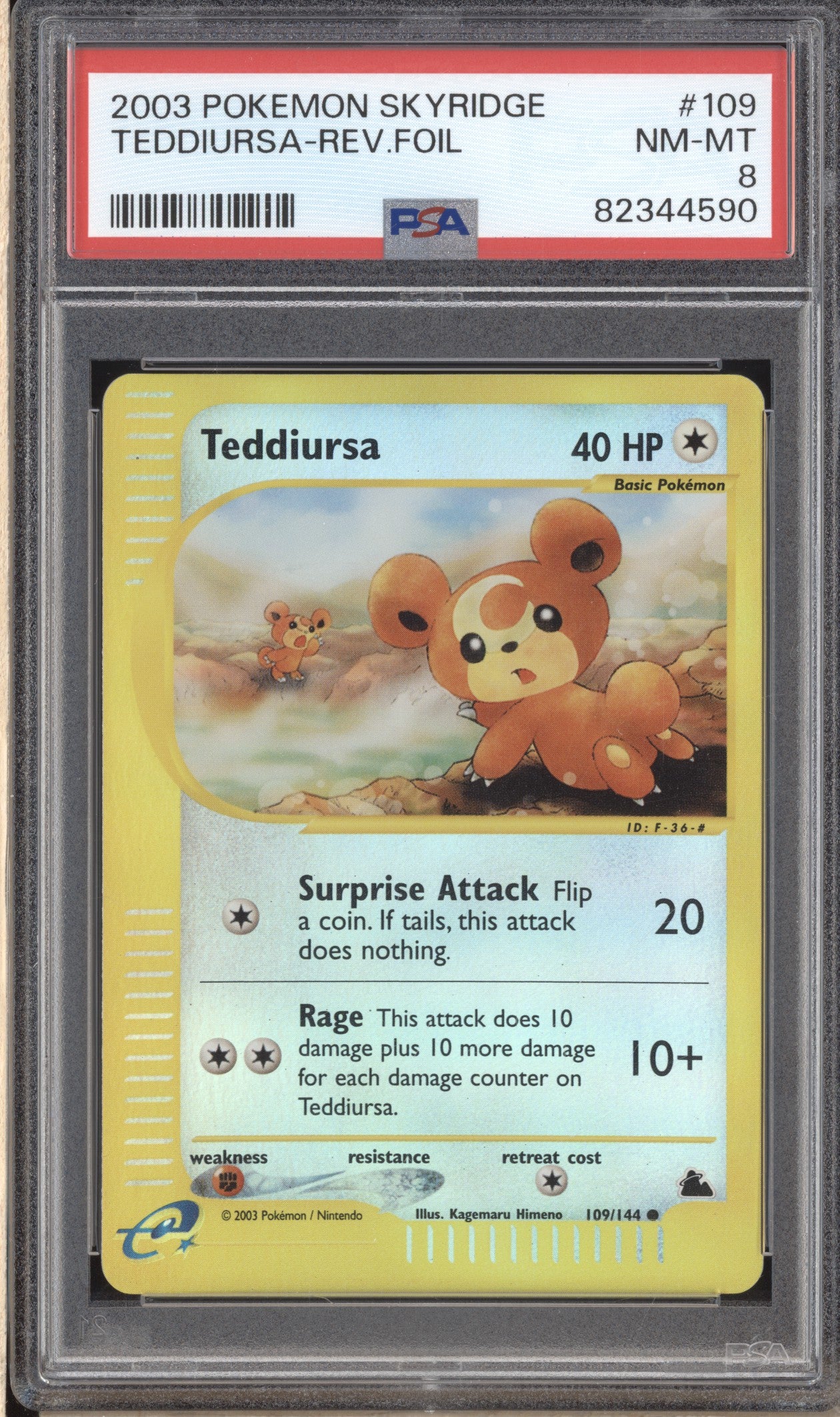 Teddiursa 2003 Pokemon Skyridge 109/144 Reverse Foil PSA 8 ASR