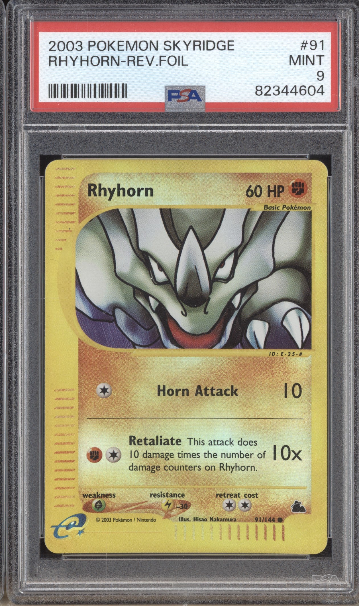 Rhyhorn 2003 Pokemon Skyridge 91/144 Reverse Foil PSA 9 ASR