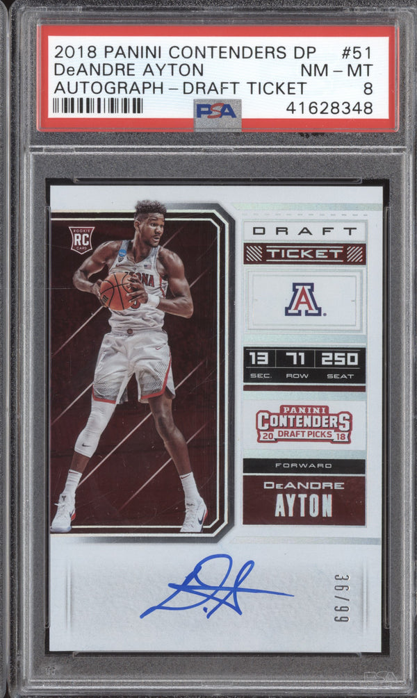 DeAndre Ayton 2018-19 Panini Contenders Draft Draft Ticket Auto RC 36/99 PSA 8