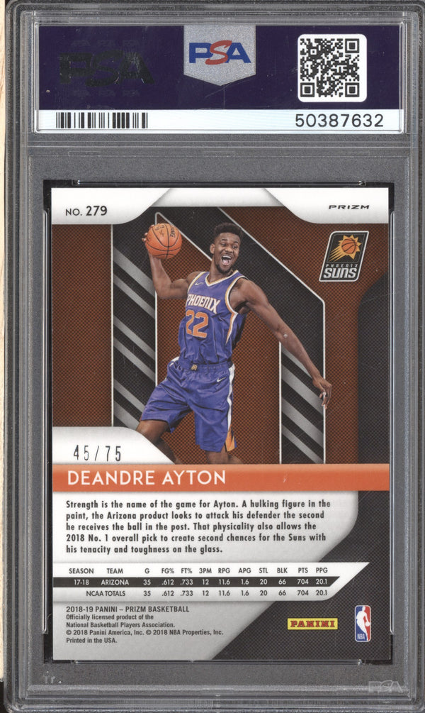 DeAndre Ayton 2018-19 Panini Prizm 279 Purple RC 45/75 PSA 9