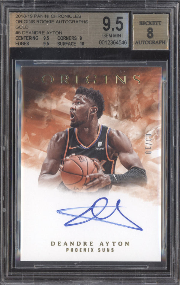 DeAndre Ayton 2018-19 Panini Chronicles Origins Rookie Auto Gold RC 3/10 BGS 9/8