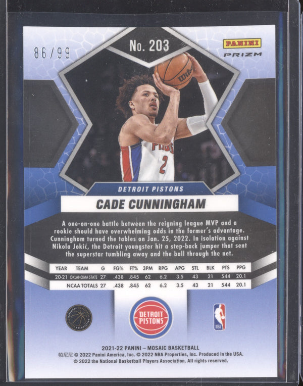 Cade Cunningham 2021-22 Panini Mosaic 203 Blue RC 86/99