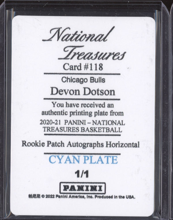 Devon Dotson 2020-21 Panini National Treasures 118 RPA Printing Plate RC 1/1