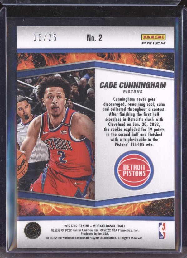 Cade Cunningham 2021-22 Panini Mosaic 2 Rising Stars White RC 13/25