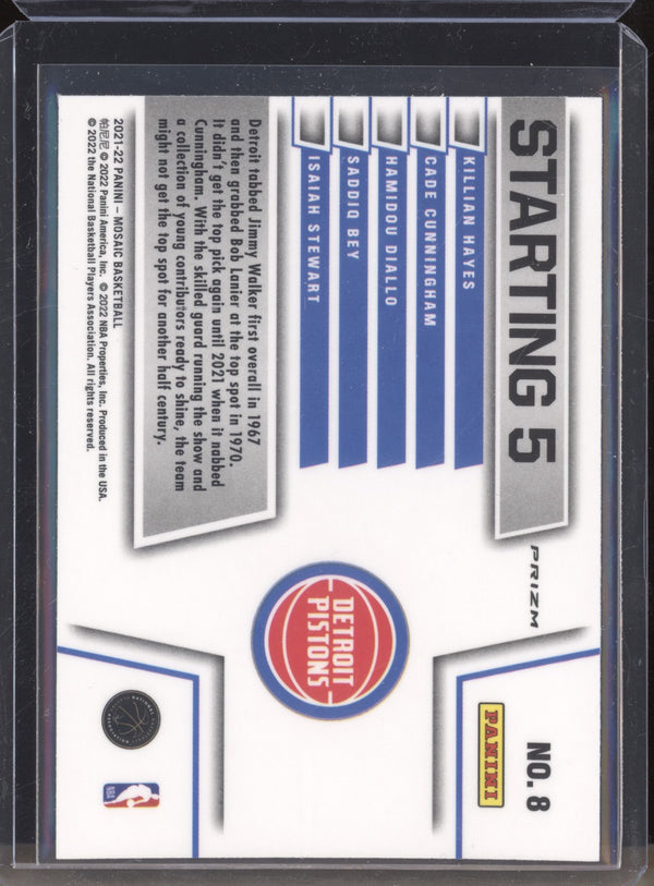 Detroit Pistons / Cade Cunningham 2021-22 Panini Mosaic 8 Starting 5 RC