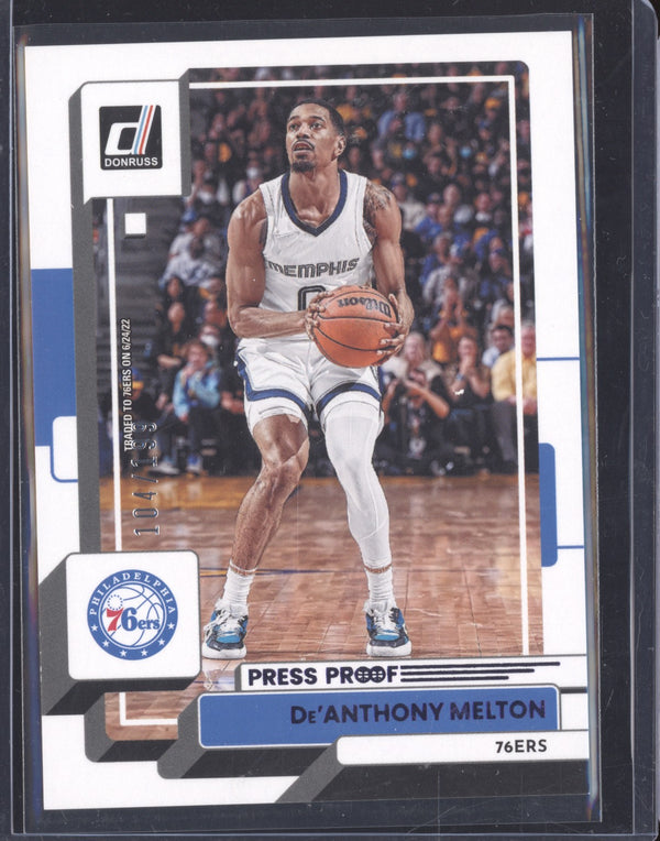 De'Anthony Melton 2022-23 Panini Donruss 22 Purple Press Proof 104/199