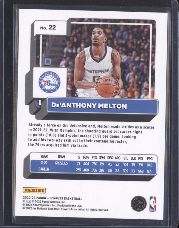 De'Anthony Melton 2022-23 Panini Donruss 22 Purple Press Proof 104/199