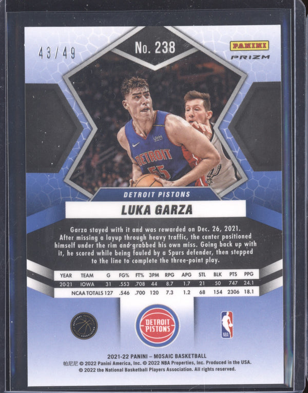 Luka Garza 2021-22 Panini Mosaic 238 Purple RC 43/49