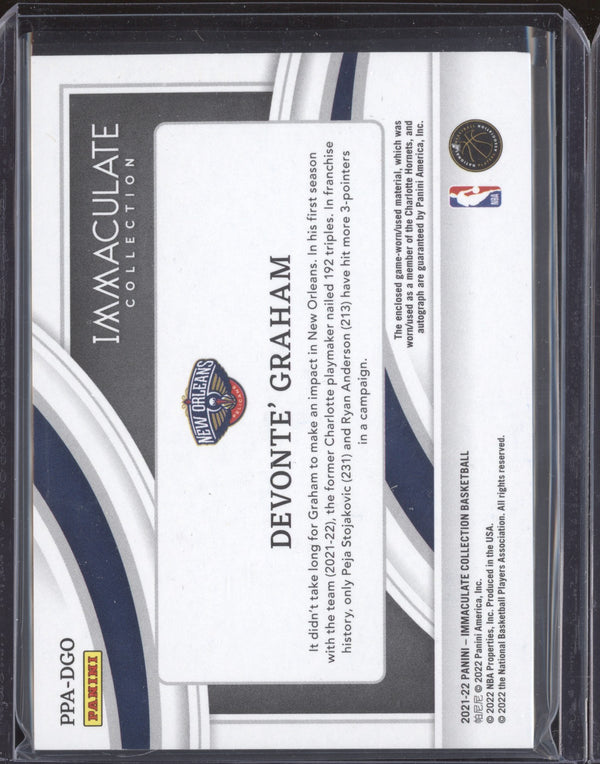 Devonte' Graham 2021-22 Panini Immaculate PPA-DGO Premium Patch Auto 3/15