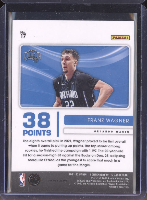 Franz Wagner 2021-22 Panini Contenders Optic 17 Playing the Numbers Game RC