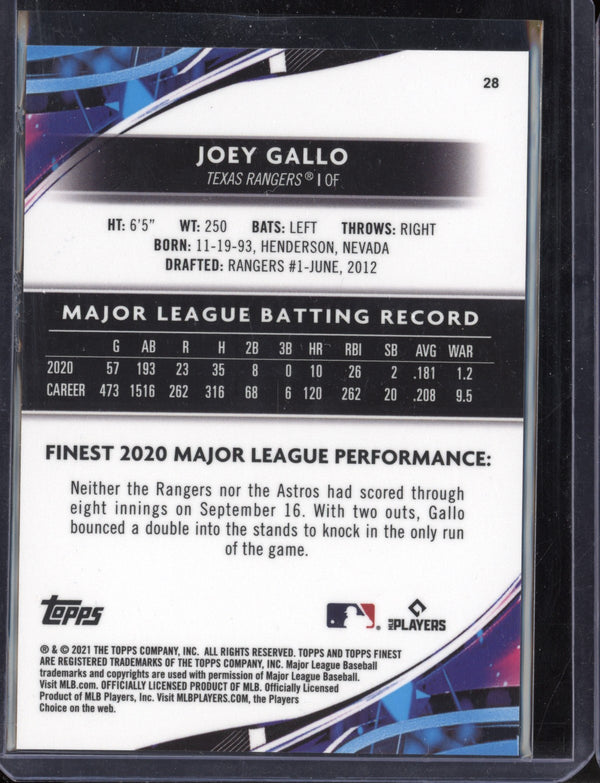 Joey Gallo 2021 Topps Finest Gold Refractor Jersey Number 13/50