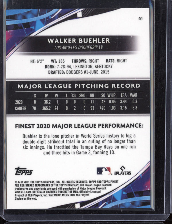 Walker Buehler 2021 Topps Finest Purple Refractor 163/250