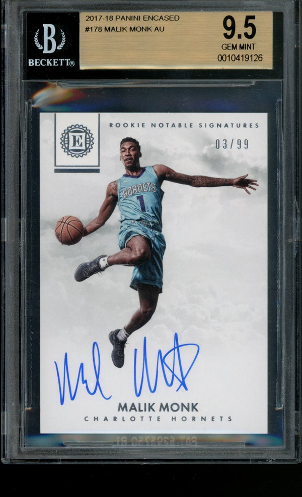 Malik Monk 2017-18 Panini Encased Rookie Notable Signatures RC 03/99  9.5