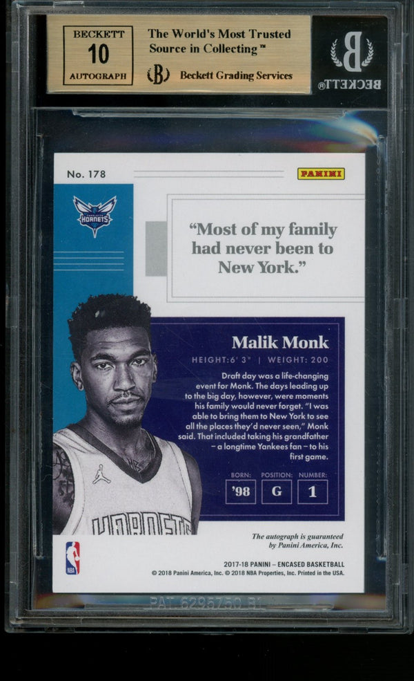 Malik Monk 2017-18 Panini Encased Rookie Notable Signatures RC 03/99  9.5