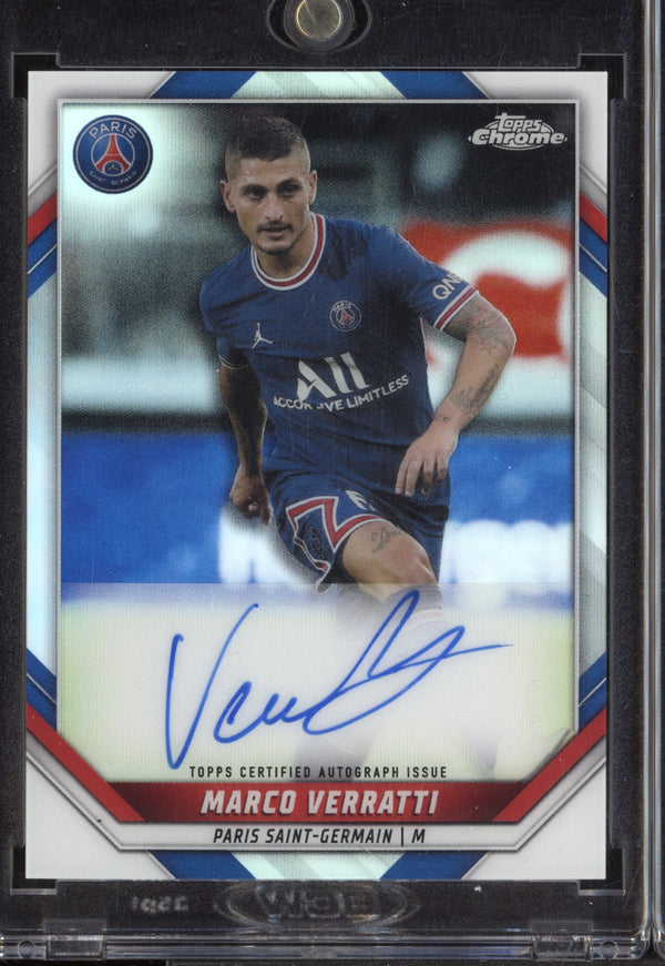 Marco Verratti 2021-22 Topps Chrome Paris Saint-Germain AU-MV Refractor Auto 63/70