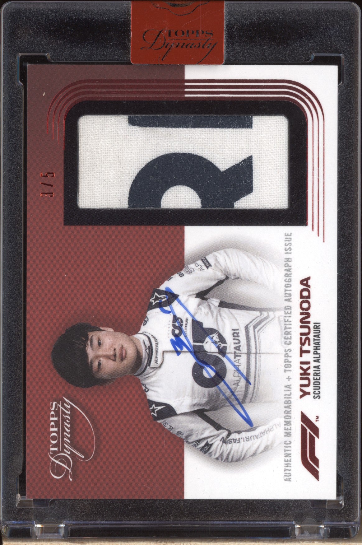 Yuki Tsunoda 2022 Topps Dynasty Formula 1 DAP-YTI Auto Patch Red 3/5