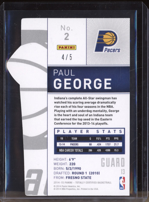 Paul George 2014-15 Panini Totally Certified 2 Platinum Green Die Cut 4/5  RKO