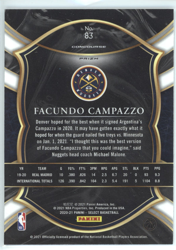 Facundo Campazzo 2020-21 Panini Select  Concourse Disco RC