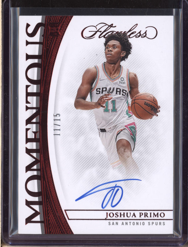 Joshua Primo 2021-22 Panini Flawless Momentous Auto Ruby Jersey Number RC 11/15