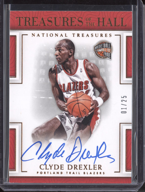 Clyde Drexler 2016-17 Panini National Treasures 14 Treasures of the Hall Auto 01/25