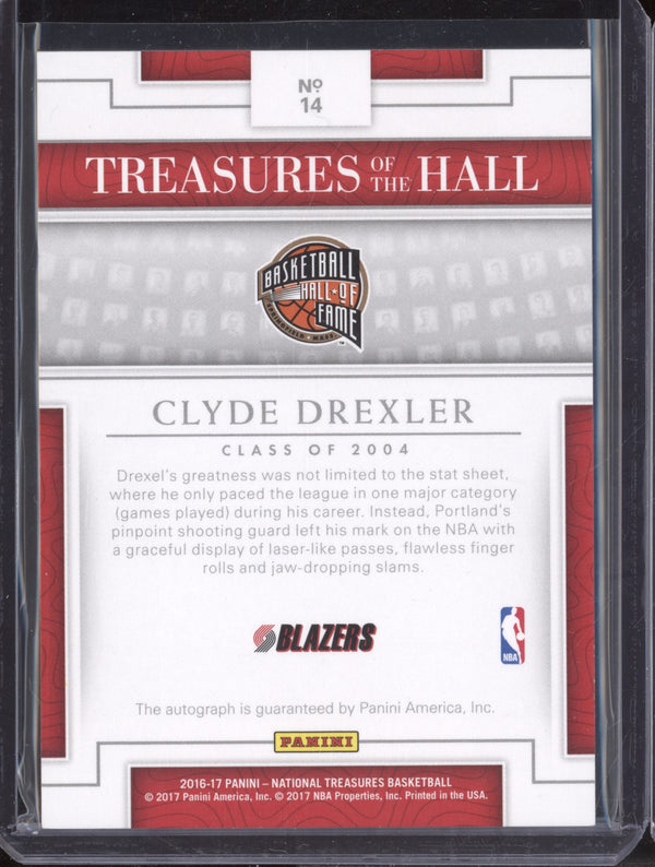 Clyde Drexler 2016-17 Panini National Treasures 14 Treasures of the Hall Auto 01/25