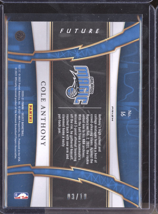 Cole Anthony 2020-21 Panini Select 16 Future Gold RC 3/10