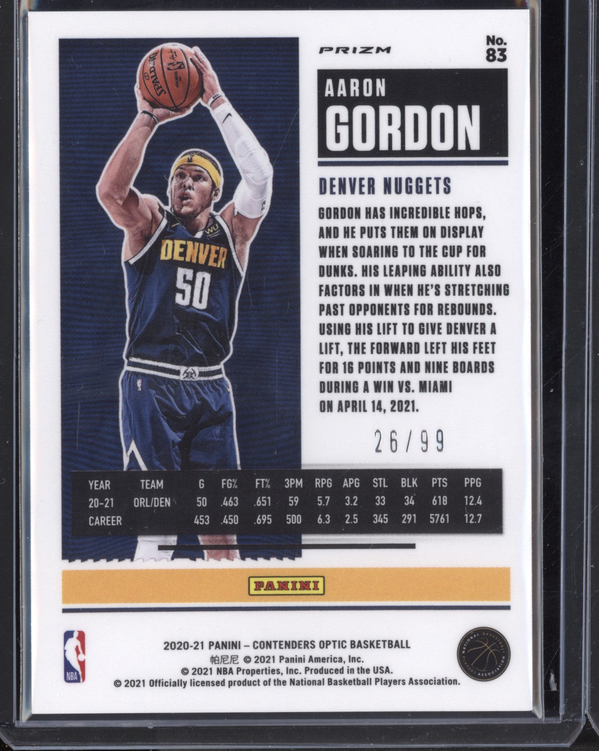 Aaron Gordon 2020-21 Panini Contenders Optic Blue 26/99