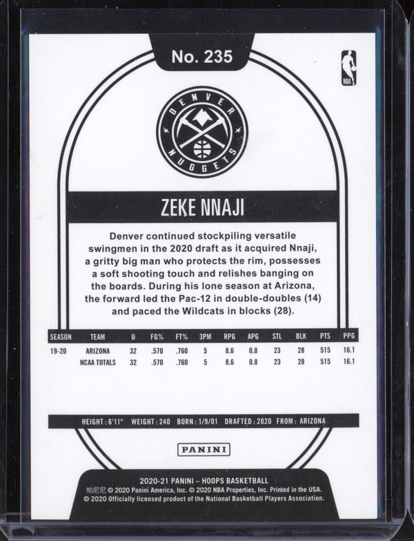 Zeke Nnaji 2020-21 Panini Hoops Silver RC 161/199