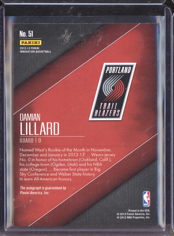 Damian Lillard 2012-13 Panini Innovation 51 Rookie Auto RC