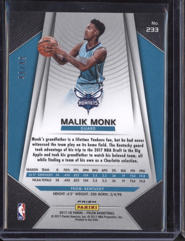 Malik Monk 2017-18 Panini Prizm Orange Prizm RC 49/49