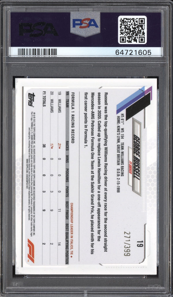 George Russell 2021 0 Chrome Formula One Purple Refractor 271/399 PSA  10
