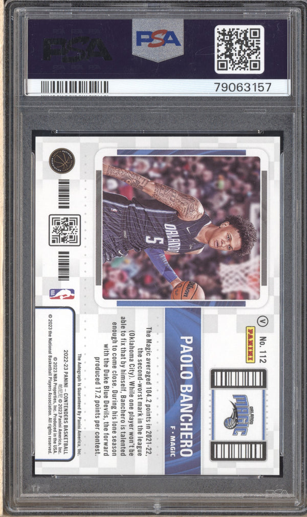 Paolo Banchero 2022-23 Panini Contenders Rookie Ticket Auto Variation RC PSA 9