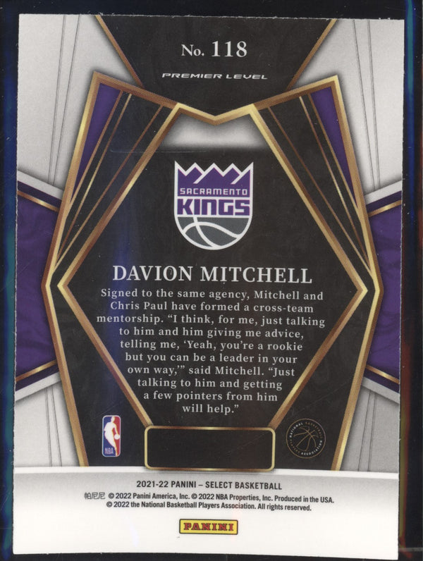 Davion Mitchell 2021-22 Panini Select 118 Premier Level RC