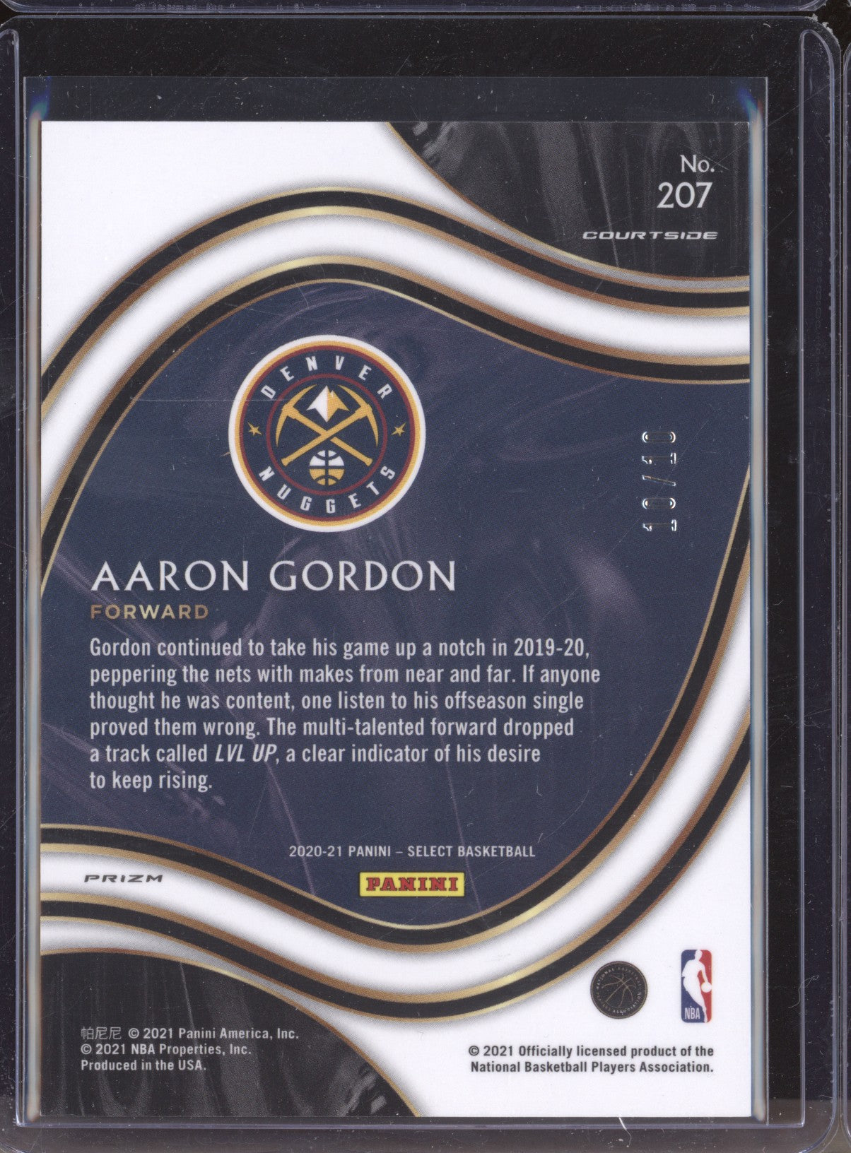 Aaron Gordon 2020-21 Panini Select 207 Courtside Gold 10/10